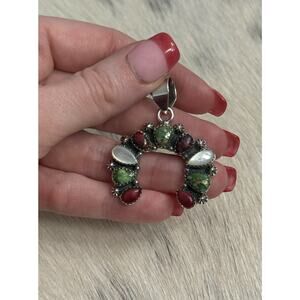 Sterling Silver Sonoran Gold Turquoise Red Dahlia Mother Pearl Naja Pendant 925